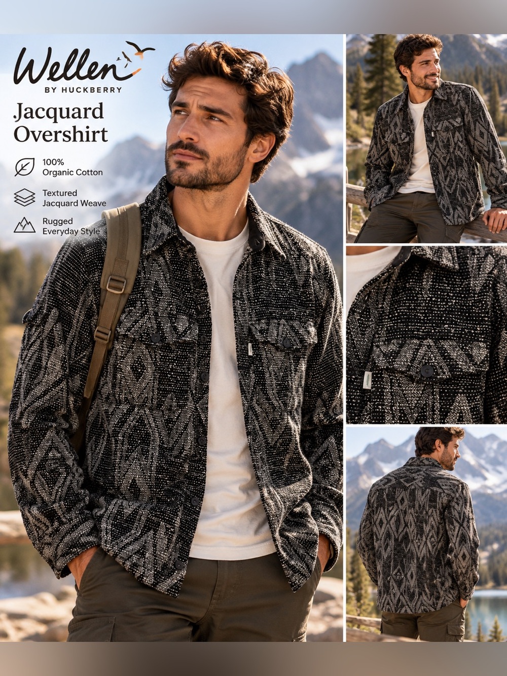 Wellen Jacquard Overshirt Black Diamond Organic Cotton Shacket Huckberry M